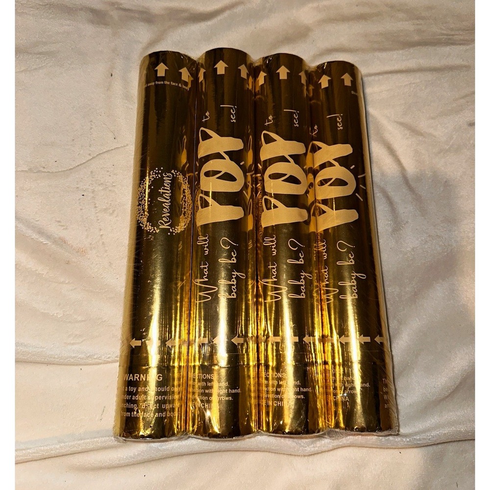 Revelations Gold Gender Reveal Confetti Cannons Set of 4, MPN X0025BMTP7
